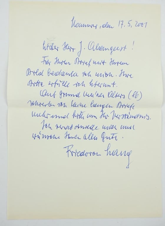 Signature of Luftwaffe KC-OLC&S Recipient 'Friedrich Lang'