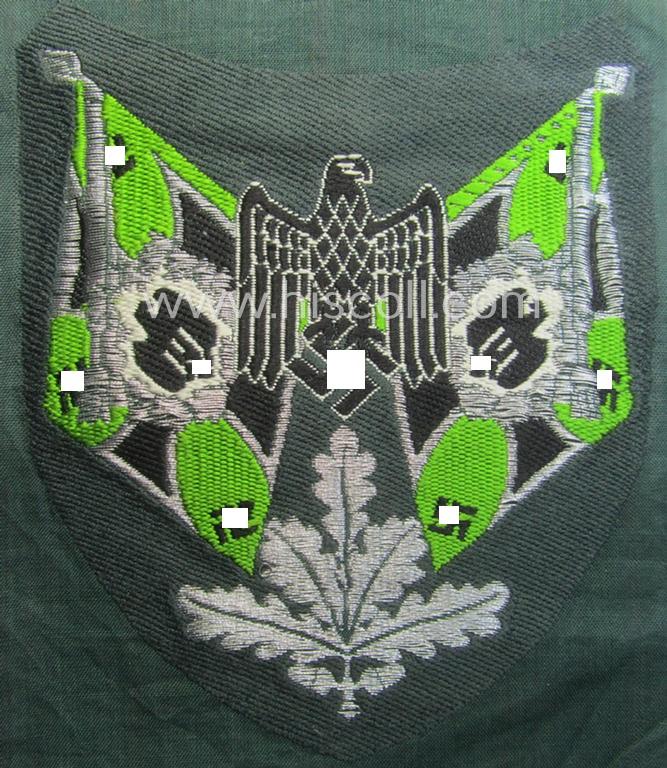 WH (Heeres), flat-wire- (ie. 'BeVo'-) woven: 'Ärmelabzeichen für Fahnenträger' as was intended for a soldier ie. NCO who served within a: 'Panzer-Grenadier-Rgts.'