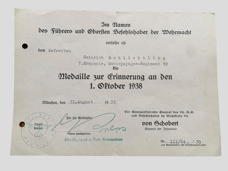 German WWII Award/Document