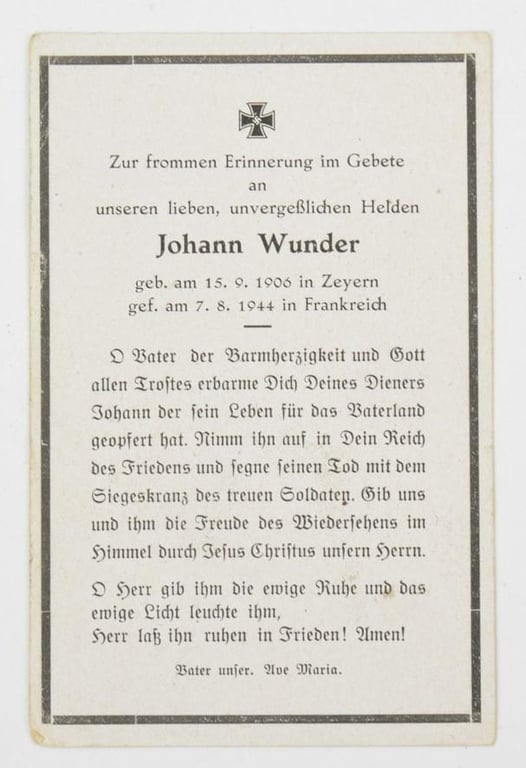 German WH Deathcard 'Johann Wunder'