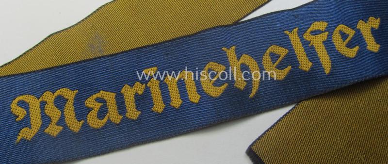 Truly worn- and/or tunic-removed, EM-pattern WH (Kriegsmarine) cuff-title (ie. 'Ärmelstreifen') entitled: 'Marinehelfer'