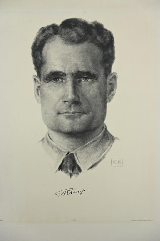 German Portrait Print/Litho of Rudolf Hess by K.J.Böhringer