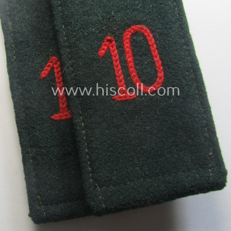 Pair of early- (ie. pre-) war-period, WH (Heeres) 'M36'- (ie. 'M40'-) pattern 'cyphered' (and pointed-styled!) EM-type shoulderstraps as intended for an: 'Soldat u. Mitglied des Artillerie-Rgts. 10'