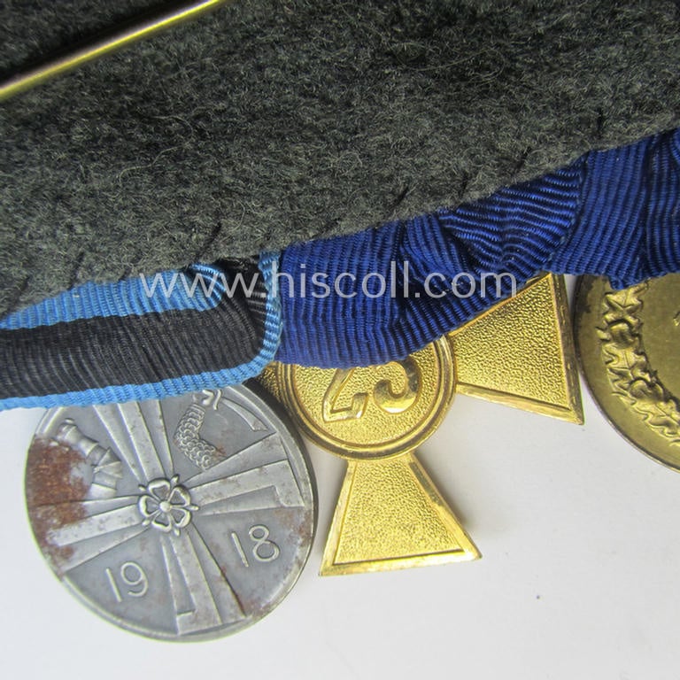 Superb, 5-pieced WWI- (ie. TR-) period, WH (Luftwaffe) medal-bar (ie. 'Ordenspange') resp. depicting an: 'EKII.Kl.', an: 'FKK 14-18 m. Schw.', a: WH (LW) 'DA 3. Stf.', a: WH (LW) 'DA 1. Stf.' and a Finish WWI-commemorative medal