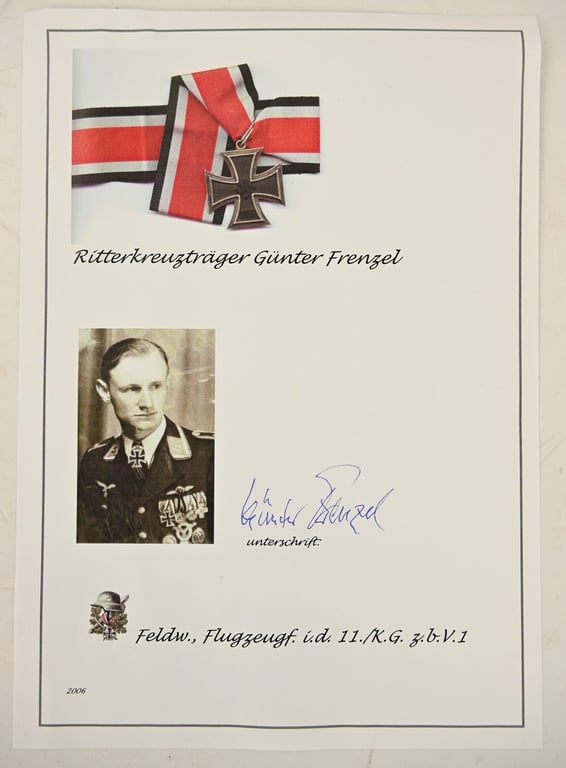 Signature of Luftwaffe KC Recipient 'Günther Frenzel'
