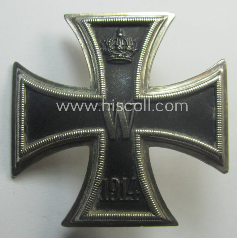 Superb, WWI-period Iron Cross 1st class (or: 'EK 1. Klasse') being a typical maker- (ie. 'Deutscher Offizier Verein - 800'-) marked example that comes mounted onto its (unusual!) and functional 'screw-back'- (ie. 'an der Schraube'-) set-up