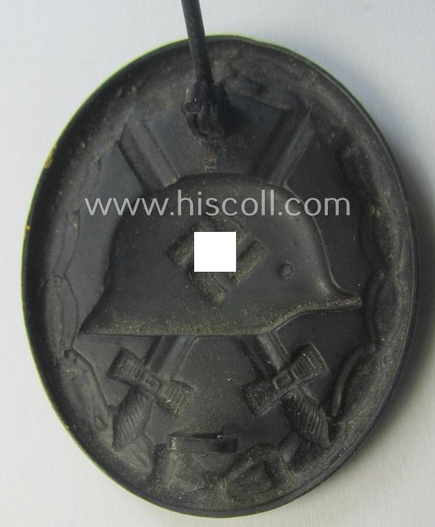 Moderately used- and/or worn, black-class wound-badge (or: 'Verwundeten-Abzeichen in Schwarz') being a typical non-magnetic and/or non-maker-marked example
