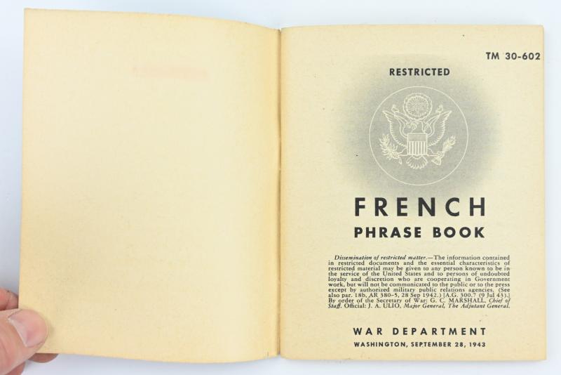 US WW2 French Phrase Book