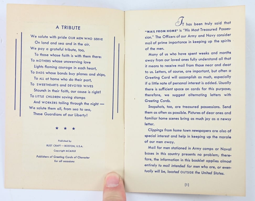 US WW2 Mail from Home Booklet