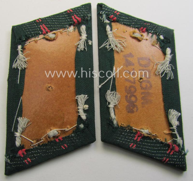 Superb, WH (Heeres) pair of (later-war-pattern) officers'-type collar-tabs (ie. 'Kragenspiegel für Offiziere') as executed in 'BeVo'-weave pattern as was intended for an officer serving within the: 'Panzer- o. Panzerjäger-Truppen'