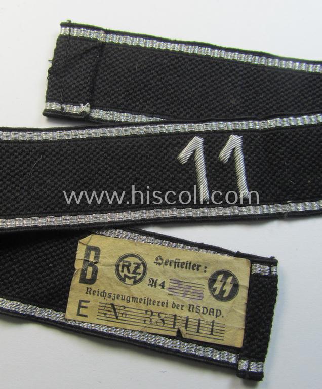 Attractive, Allgemeine-SS officers'-pattern cuff-title (ie. 'Ärmelstreifen für Führer') being a typical hand-embroidered example as was intended for a member serving within the: 'SS-Standarte 11' named: "Otto Planetta"