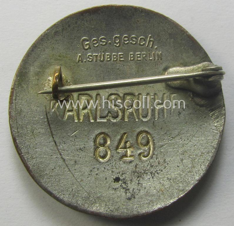 DRK nurses'-badge entitled: 'Schwesternschaft' being a medium-sized version showing a bearers'-number: ('849'), towns-name: ('Karlsruhe') and/or makers'-mark ('A. Stübbe - Berlin')