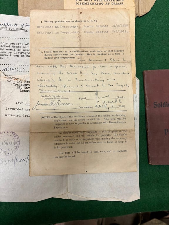 Paybook and Documents WO1 Warren Royal Engineers