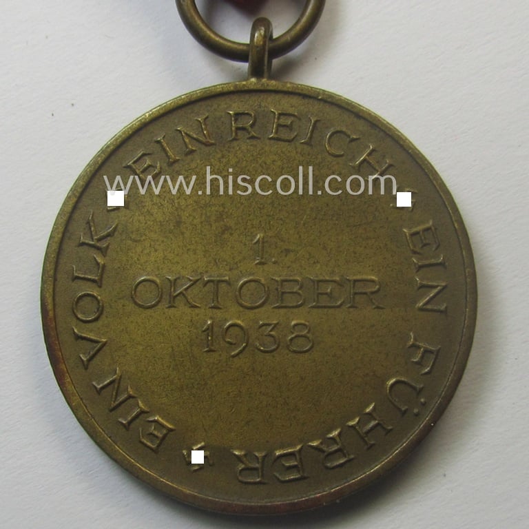 WH Czech-occupation- (ie. 'Anschluss'-) medal: '1. Oktober 1938' that came with its single-pieced ribbon-bar (ie. 'Feld- o. Bandspange') as issued and/or recently found