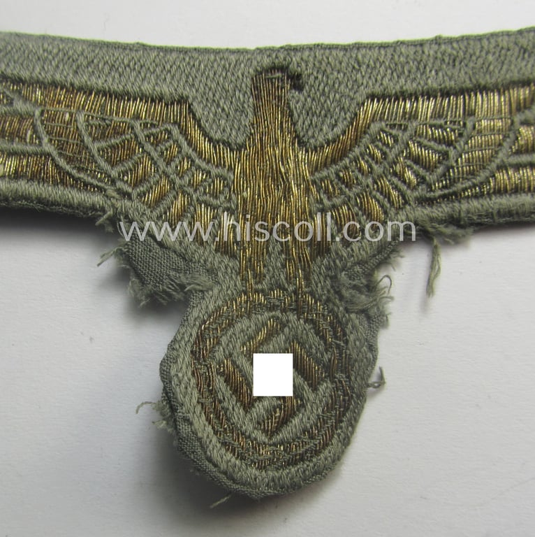 Truly used- and/or carefully tunic-removed, early-period WH (Heeres) silver-coloured (ie. BeVo 'flat-wire'-woven!) breast-eagle (ie. 'Waffenrockadler für Manns. u. Uffz. des Heeres')