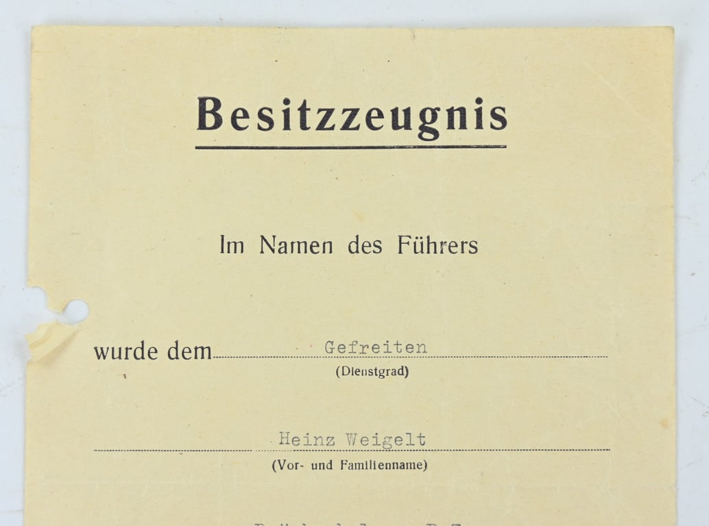 German WH Krim Campaign Shield Certificate