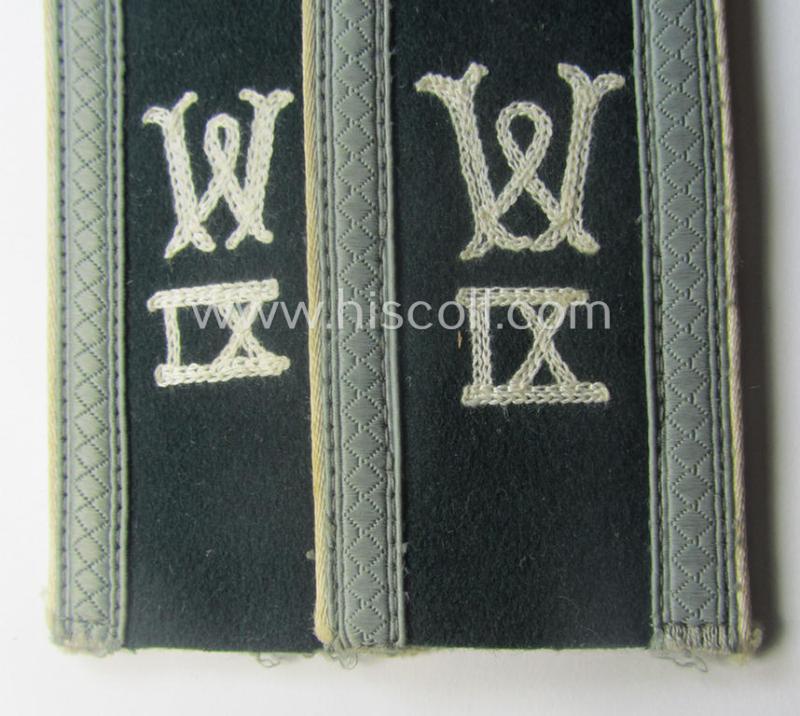 Pair of early- (ie. mid-) war-period WH (Heeres), 'M40'-pattern (rounded-styled and neatly 'cyphered') NCO-type shoulderstraps as was intended for an: 'Uffz. des Wehr-Ersatzdienstelle im Wehrkreises IX'