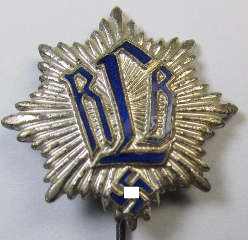Semi-enamelled RLB- (ie. 'Reichluftschützbund') 'Zivilabzeichen' or: civil-attire badge (of the first pattern) that is neatly maker- (ie. 'Enders u. Oberrahmede'-) marked and bearing a patent-pending- (ie. 'Ges.Gesch.'-) marking on its back