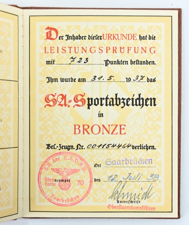 German SA Sports Certificate / Booklet