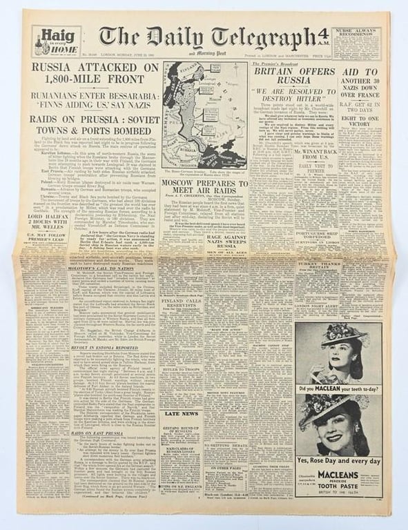 British WW2 Newspaper 'The Daily Telegraph'