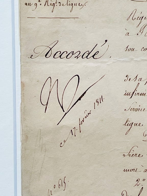 AUTHENTIC NAPOLEON BONAPARTE HAND SIGNED SIGNATURE AND DATED 1811 REPORT DOCUMENT.