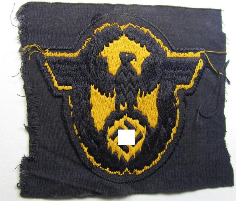 Attractive, golden-yellow-toned- (and/or neatly 'BeVo'-woven!) arm-eagle (ie. 'Wasserschützpolizei-Ärmeladler') as was intended for usage on the various, darker-blue-coloured: 'Wasserschützpolizei'-tunics
