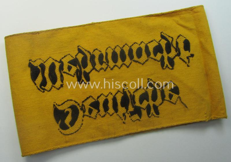 Linnen-based- and/or neatly 'BeVo'-woven, golden-yellow-coloured armband (ie. 'Armbinde') entitled: 'Deutsche Wehrmacht' as was intended for (civilian) staff-members serving within the German armed forces ie. 'Deutsche Wehrmacht'