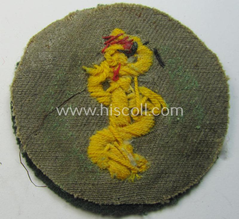 Neatly hand-embroidered - and truly used! - WH (Heeres) trade- and/or special-career insignia (ie.: 'Heeres-Tätigkeitsabzeichen') as was specifically intended for usage by: 'Sanitätspersonal' (or: medical orderlies- ie. staff)