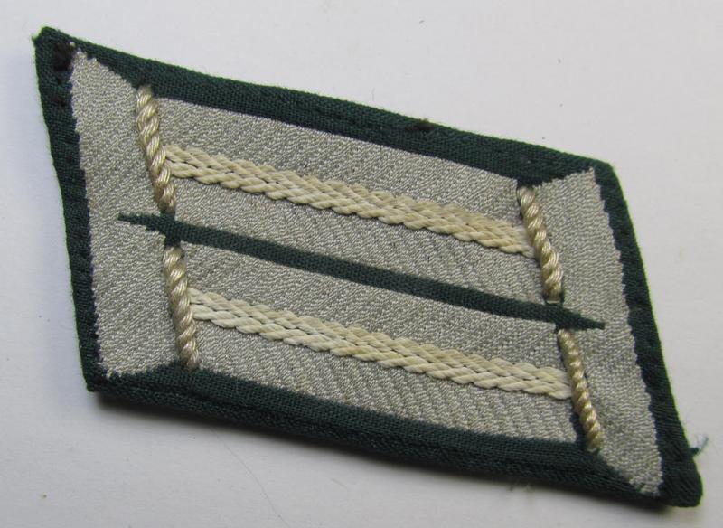 WH (Heeres) pair of (later-war-pattern) officers'-type collar-tabs (ie. 'Kragenspiegel für Offiziere') as was entirely executed in the neat 'BeVo'-weave pattern as was intended for an officer who served within the: 'Infanterie-Truppen'