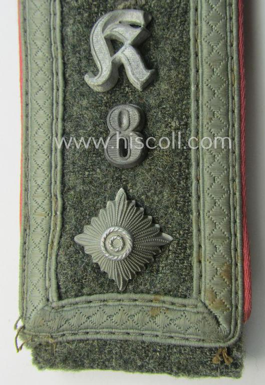 Single - but nevertheless rarely seen! - WH (Heeres) mid-war-period- (ie. 'M43'-pattern) 'cyphered', NCO-type shoulderstrap as was intended for a: 'Feldwebel des Kradschützen-Bataillons 8 der Pz.- u. Inf.-Div.'