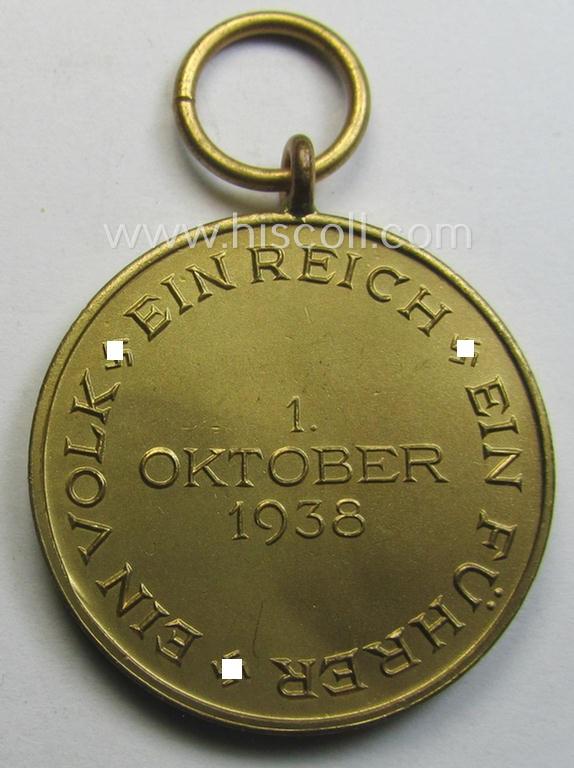 WH Czech-occupation- (ie. 'Anschluss'-) medal: '1. Oktober 1938' being a neat (and virtually mint!) example that came together with its full-length ribbon and single-pieced ribbon-bar as issued and/or recently found