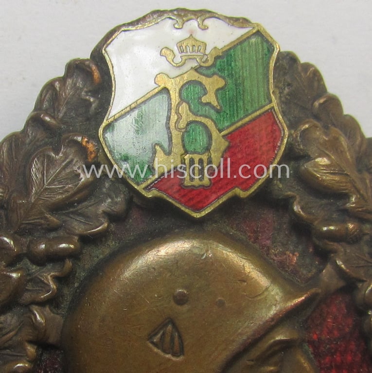 Attractive, bronze-toned (and partly enamelled!) Bulgarian WWII-period so-called: 'Infanteriesturmabzeichen in Bronze für Mannschaften' that comes as issued- and/or worn