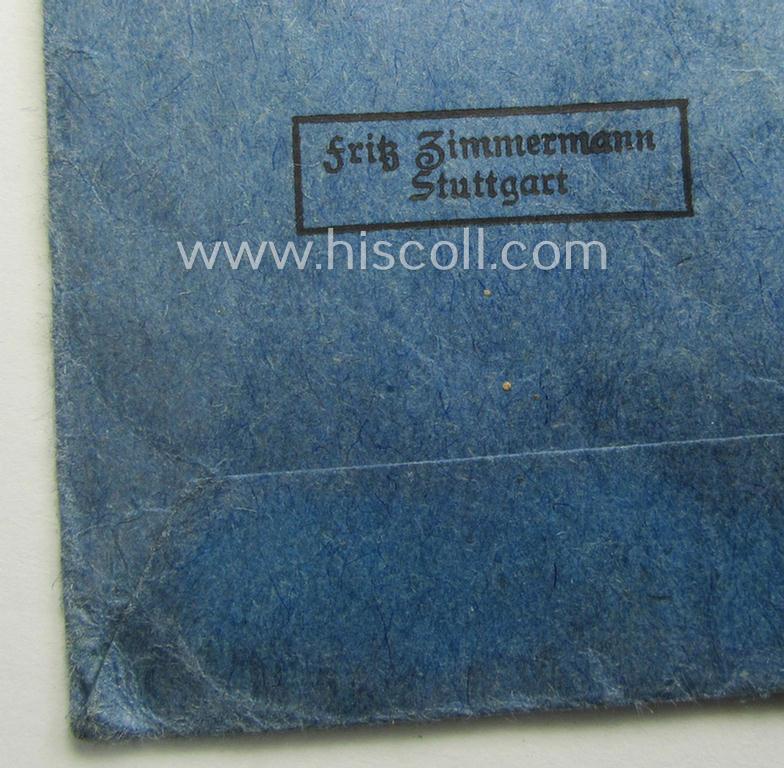 'Ehrenkreuz der deutschen Mutter - zweite Stufe' (or: silver-class mothers'-cross) that came mounted onto its long-sized ribbon and that came stored in its period pouch by the (unusual!) maker: 'Fritz Zimmermann - Stuttgart'