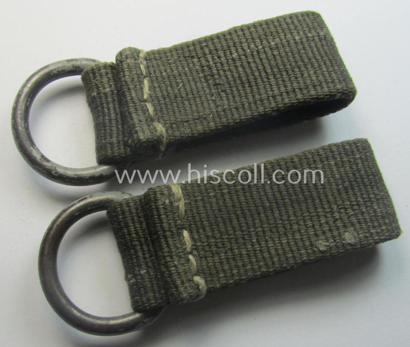 Matching pair of WH (Heeres, LW etc.) bluish-grey-coloured- and/or linnen-based, 'tropical'-issued: 'Tragelaschen' (ie. 'D-ring-loops') being both identical (albeit non-maker-marked) examples