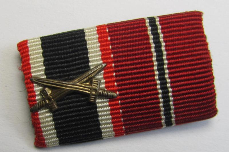 Two-pieced, WWII-period ribbon-bar (ie. 'Feld- o. Bandspange') as was intended for the combination: 'KvK II. Klasse mit Schwertern' and/or: 'Ost'-medal (ie. 'Medaille Winterschlacht im Osten 1941-42')