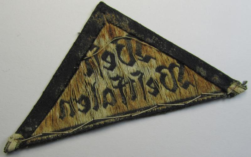 HJ- ie. BDM (ie. 'Hitlerjugend' or: 'Bund Deutscher Mädel') district-triangle (ie. 'Gebietsdreieck') entitled: 'West Westfalen' (showing a period-attached, silver-toned 'honorary rank-stripe' signifying BDM-membership before 1933)