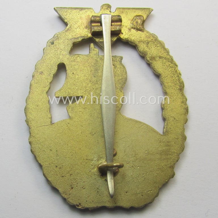 Superb, WH (Kriegsmarine) 'Hilfskreuzer-Kriegsabzeichen' (or: auxiliary-cruiser war-badge) being a typical, non-maker-marked- and/or: 'Buntmetall'-based example as was produced by the desirable: 'C.E. Juncker'-company