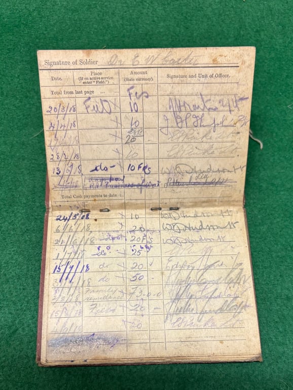 WW1 Paybook to Driver E Carter RFA (TF)