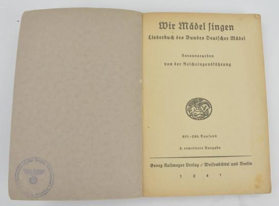 German BDM Songbook 'Wir Mädel singen'