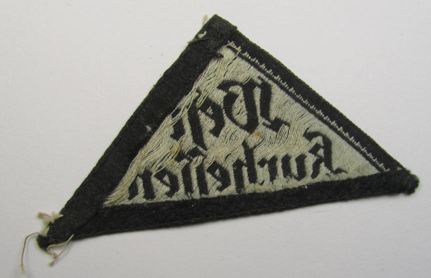 Early-pattern - and actually scarcely seen! - HJ/BDM (ie. 'Hitlerjugend' or: 'Bund Deutscher Mädel') district-triangle (ie. 'Gebietsdreieck') entitled: 'West Kurhessen' (being a clearly used example that has lost its 'RzM-etiket')