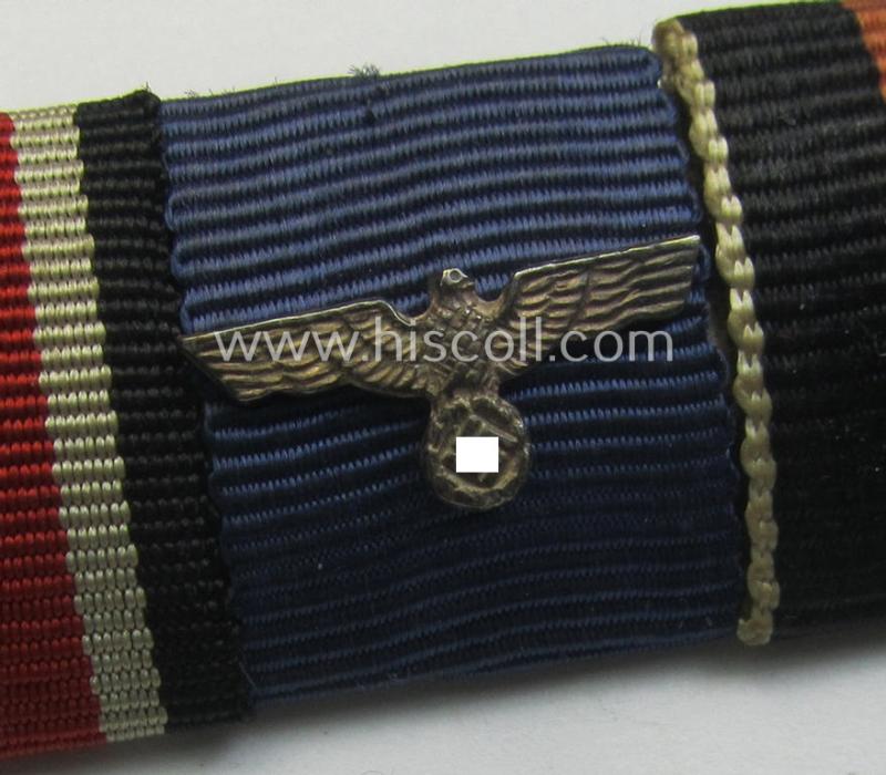 4-pieced, WWII-period ribbon-bar (ie. 'Feld- o. Bandspange') showing various WWII-period awards (amongst which a: Czech 'Anschluss'- and an: 'Olympiade 1936'-commemorative medal)