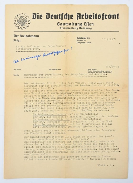 German Third Reich Arbeitsfront Competition Paper