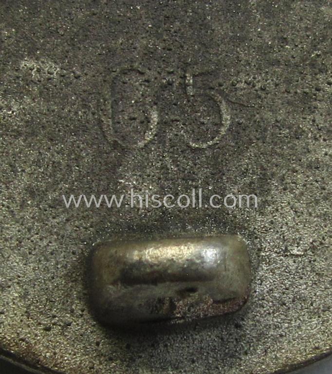 Attractive - and moderately used- and worn! - example of a maker- (ie. '65'-) marked example of a silver-class wound-badge (or: 'Verwundeten-Abzeichen in Silber') as was produced by the 'Hersteller' ie. maker: 'Klein u. Quenzer'