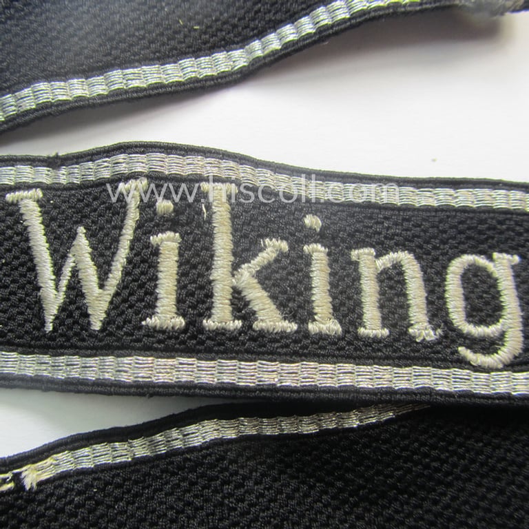 Moderately used- and/or worn Waffen-SS, 'RzM'-pattern, EM- (ie. NCO-) type cuff-title (ie. 'Ärmelstreifen') as was intended for a member of the: 5. SS-Panzer-Division "Wiking"
