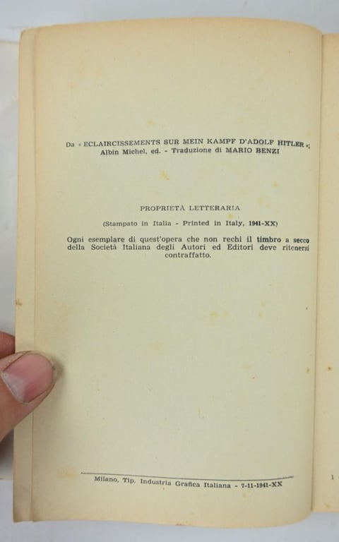 Italian WW2 Version of Adolf Hitler's Mein Kampf Book