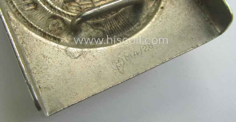 HJ (ie. 'Hitlerjugend') nickle-chrome-based belt-buckle being a neatly maker (ie. 'RzM M4/28'-) marked specimen