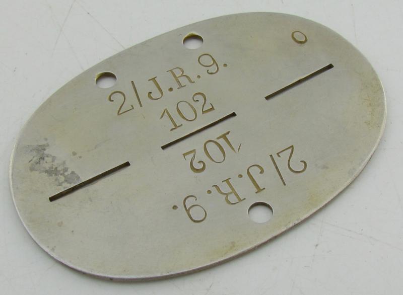 Erkennungsmarke ( EKM ) "2/J.R.9" (9th Infantry Regiment.)