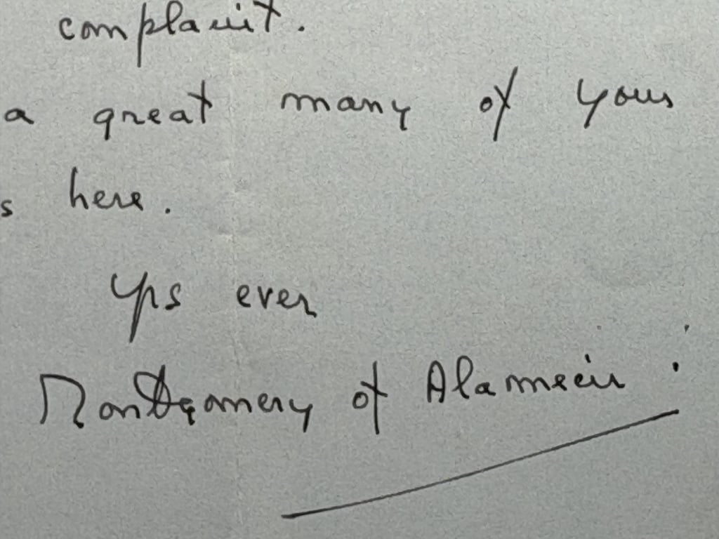 AUTHENTIC LETTERS FROM FIELD MARSHALL MONTGOMERY OF ALAMEIN TO GEN A.K.HAY, ECT.