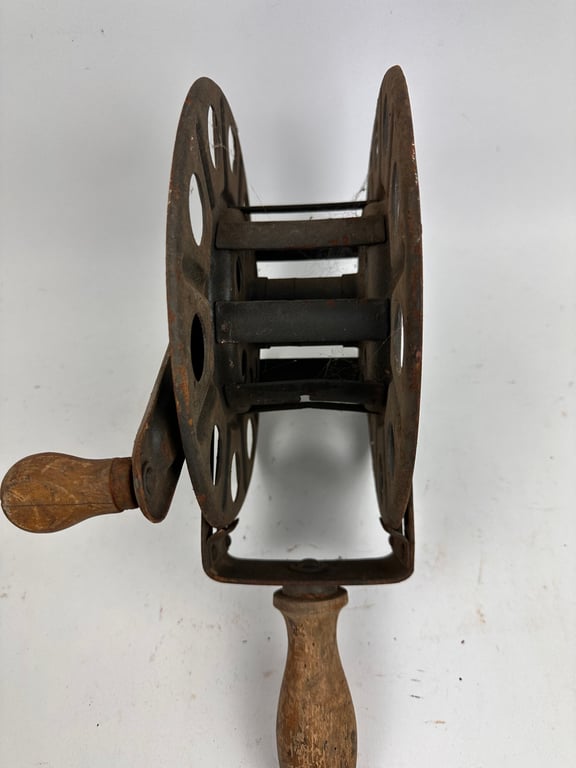 Original German WWII Big Hand Held Cable Reel With Wire Dated2 1942 "DZ"