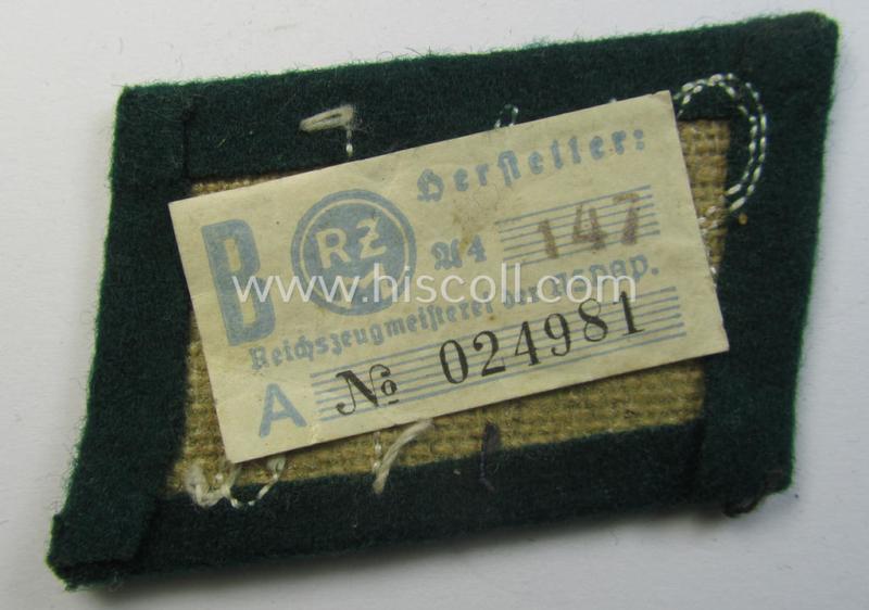 Attractive - albeit single! - SA (ie. 'Sturmabteilungen') collar-patch (ie. 'Kragenspiegel') as executed in darker-green-coloured wool as intended for an: 'SA-Mitglied' serving within the 'SA-Standarte 118' ('SA-Gruppe Kurpfalz o. Nordsee')